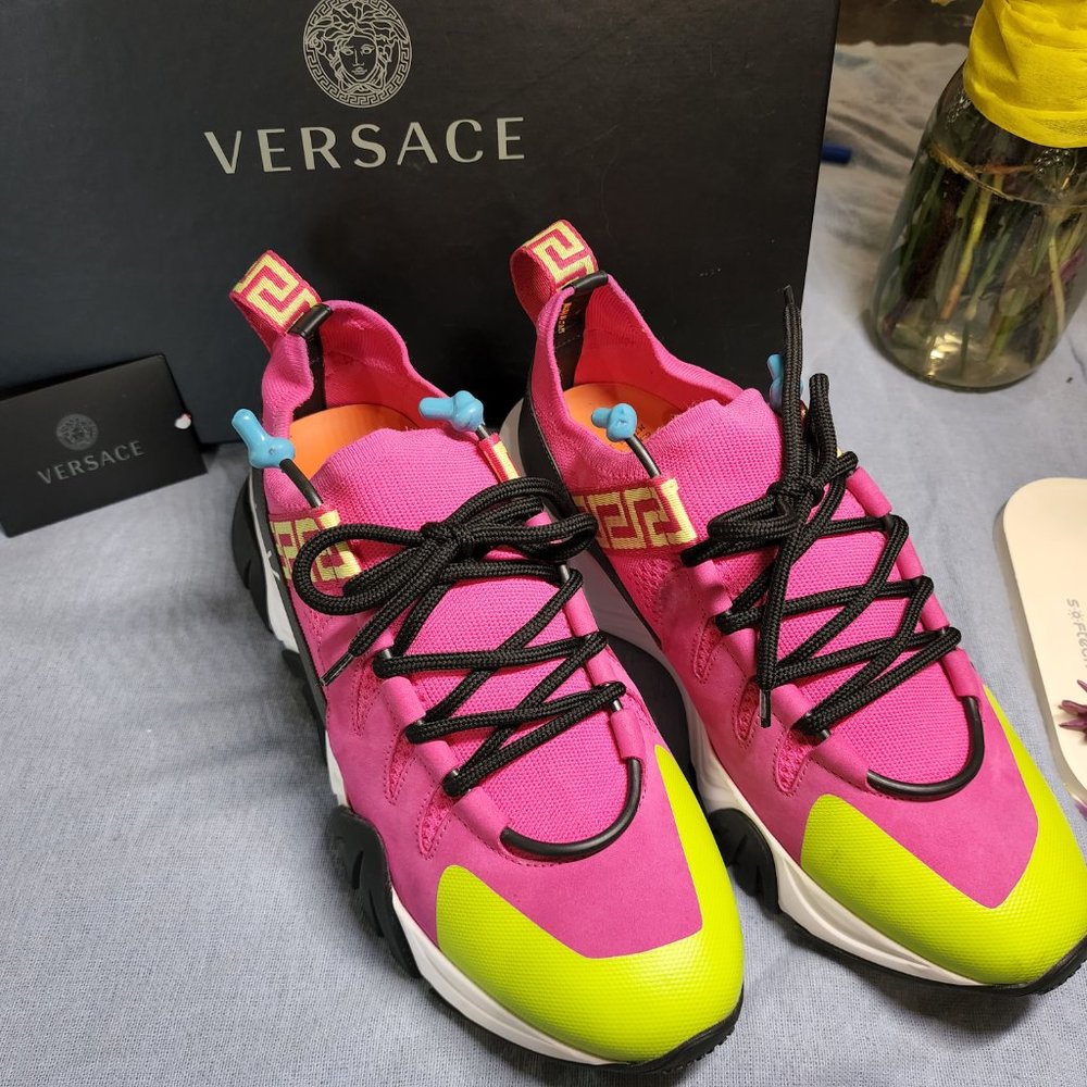 VERSACE Fuxia/Gray/Ash/Apple Green Sneakers Fabric Size 10